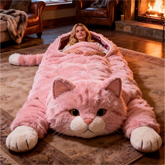 Plush Kitty Cocoon Adult Sleeping Bag | Your Portable Den of Whimsy and Warmth